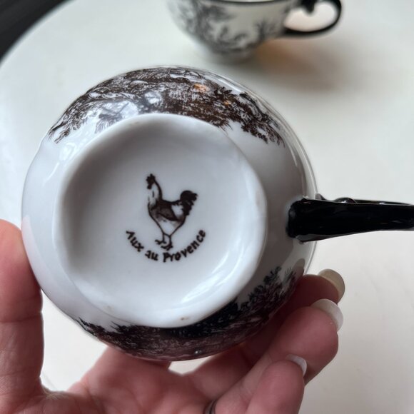 3 Aux Au Provence French Country Black and white Teacups with chickens/rabbit - Picture 5 of 15
